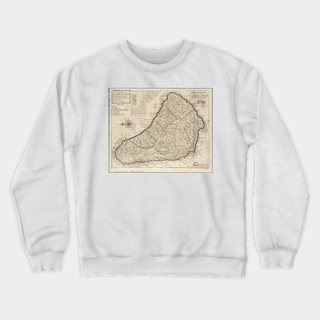 Vintage Map of Barbados (1736) Crewneck Sweatshirt by Bravuramedia